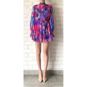 Hemant & Nandita Vesa Chiffon Mini Dress Multicolor Womens Size Large